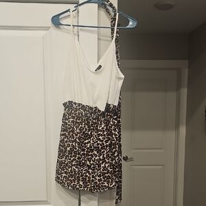 Lily Rose White and Leopard Print Romper With Belt